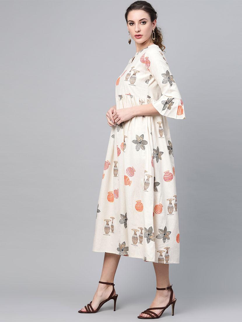 flute sleeves printed a-line dress - 16838155 - Zoom Image - 2