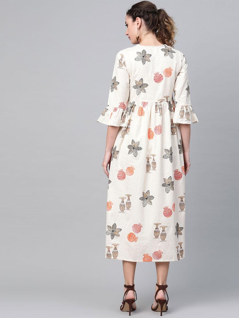 flute sleeves printed a-line dress - 16838155 - Zoom Image - 3