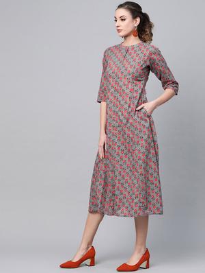 mandarin neck floral a-line dress - 16838170 - Standard Image - 2