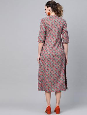 mandarin neck floral a-line dress - 16838170 - Standard Image - 3