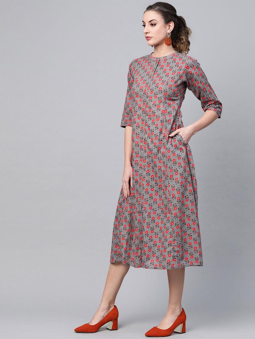 mandarin neck floral a-line dress - 16838170 - Zoom Image - 2