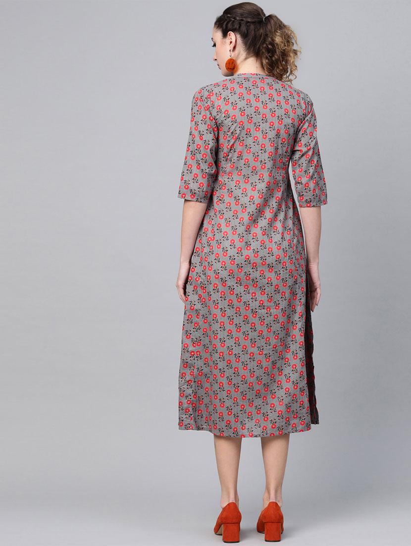 mandarin neck floral a-line dress - 16838170 - Zoom Image - 3