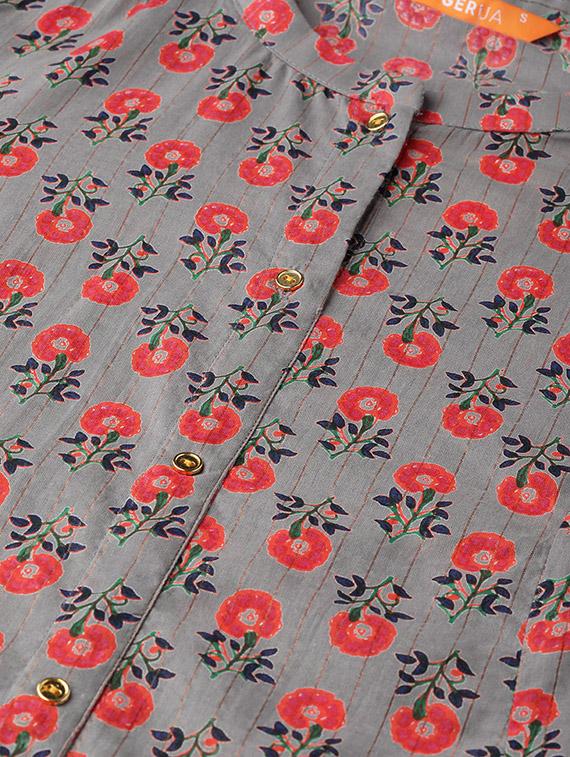mandarin neck floral a-line dress - 16838170 - Zoom Image - 4