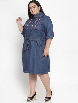 tie front embroidered plus dress - 16838219 - Standard Image - 2