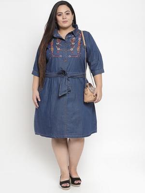 tie front embroidered plus dress - 16838219 - Standard Image - 4