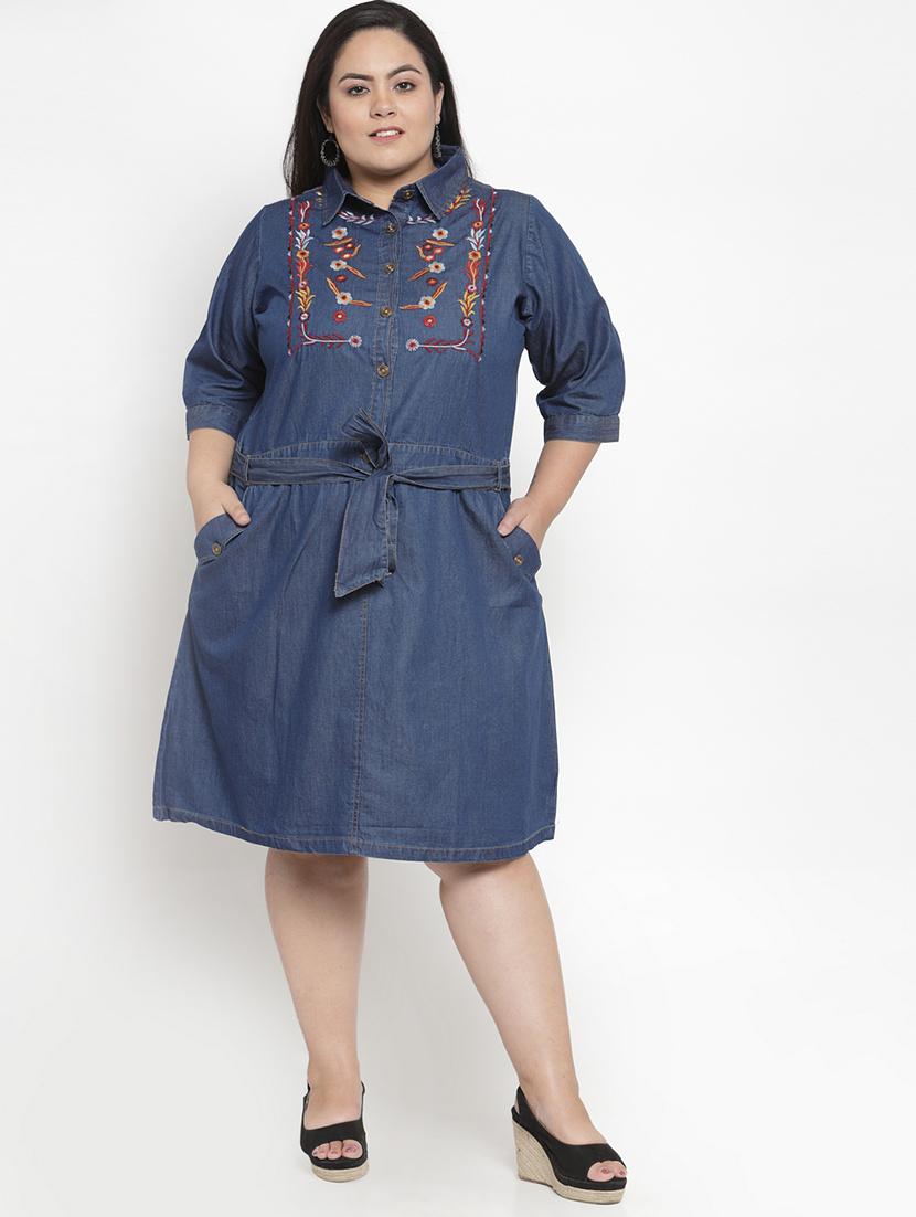 tie front embroidered plus dress - 16838219 - Zoom Image - 1