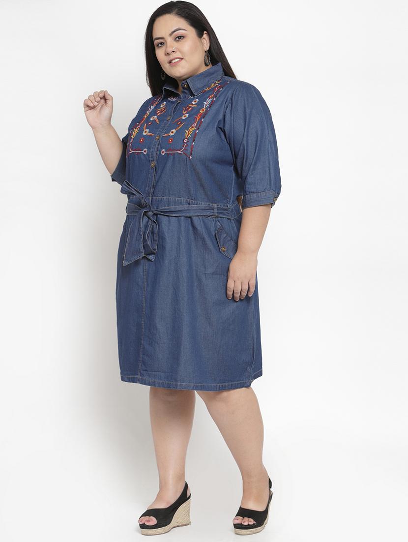 tie front embroidered plus dress - 16838219 - Zoom Image - 2
