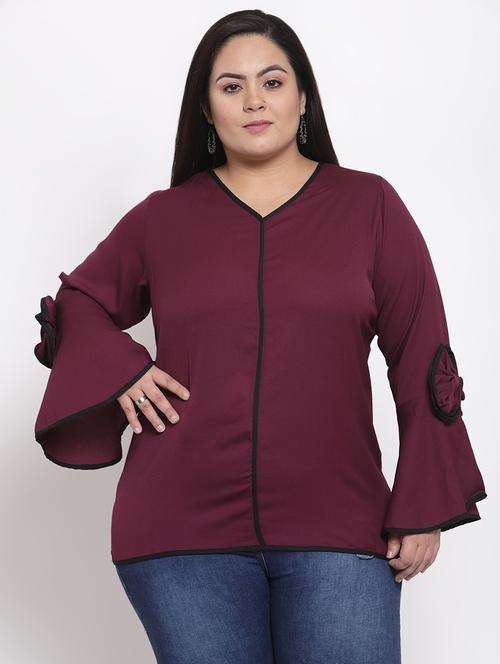 contrast piped bell sleeved top - 16838236 - Standard Image - 1