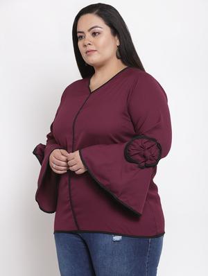 contrast piped bell sleeved top - 16838236 - Standard Image - 2
