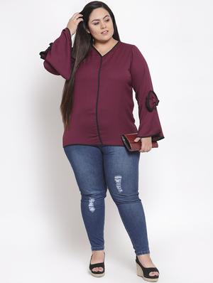 contrast piped bell sleeved top - 16838236 - Standard Image - 4