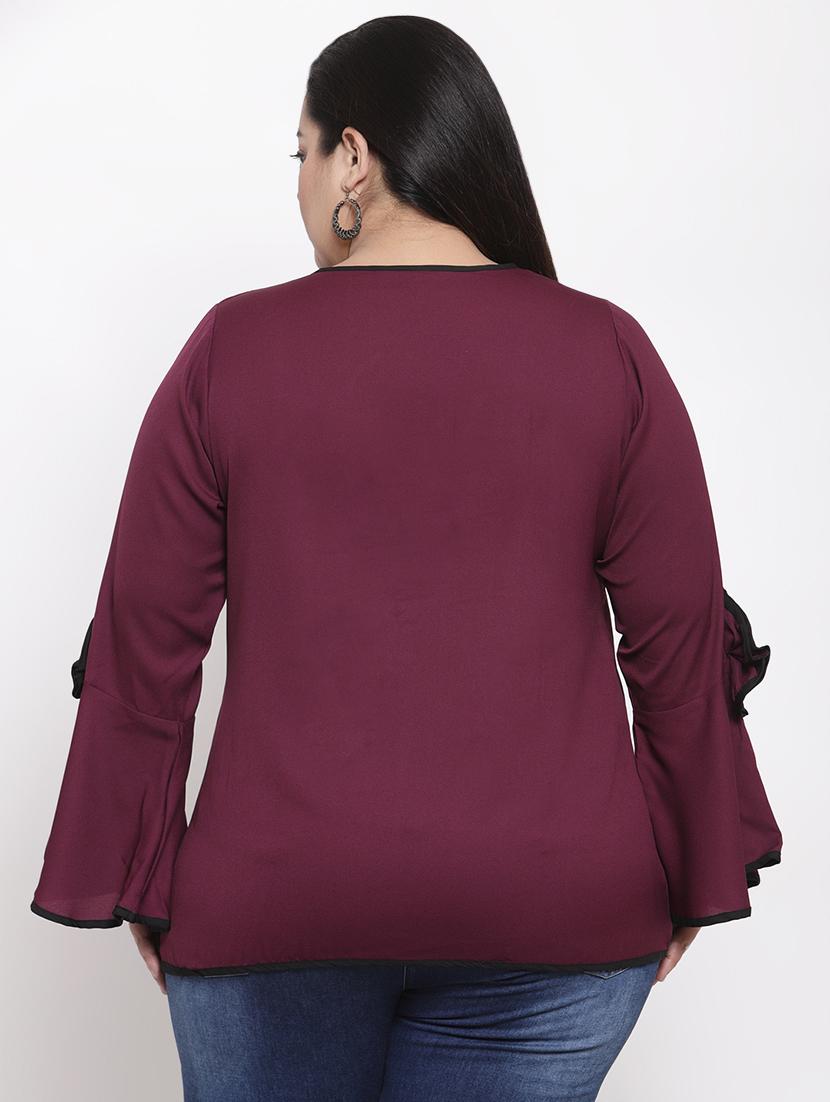 contrast piped bell sleeved top - 16838236 - Zoom Image - 3