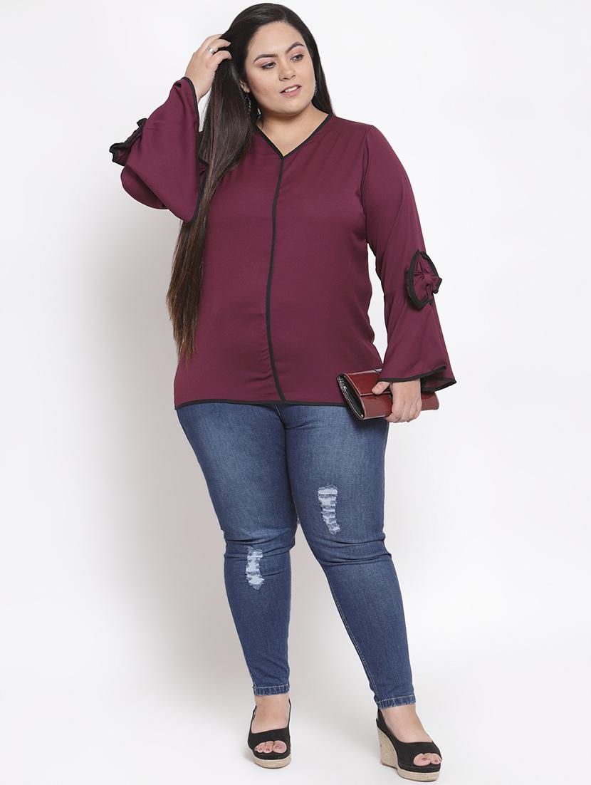 contrast piped bell sleeved top - 16838236 - Zoom Image - 4
