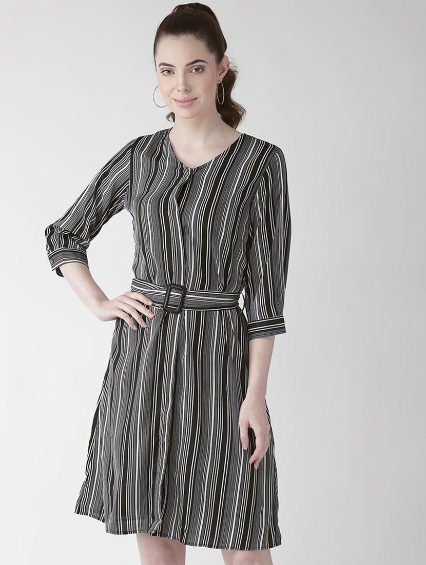 v-neck striped belted dress - 16838319 - Zoom Image - 1