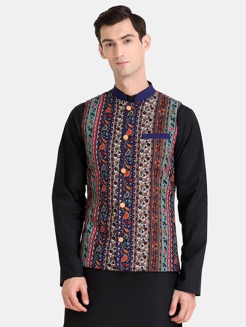 multi colored printed crepe nehru jacket - 16838369 - Very Small Image - 1