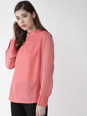 key hole neck dobby sleeved top - 16838371 - Standard Image - 2
