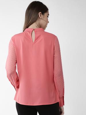 key hole neck dobby sleeved top - 16838371 - Standard Image - 3
