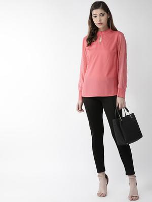 key hole neck dobby sleeved top - 16838371 - Standard Image - 4