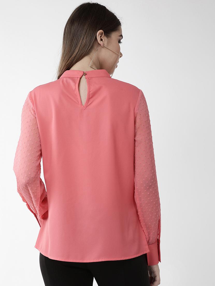 key hole neck dobby sleeved top - 16838371 - Zoom Image - 3