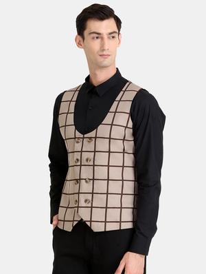 beige checkered double breasted waist coat - 16838458 - Standard Image - 2
