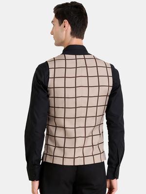 beige checkered double breasted waist coat - 16838458 - Standard Image - 3