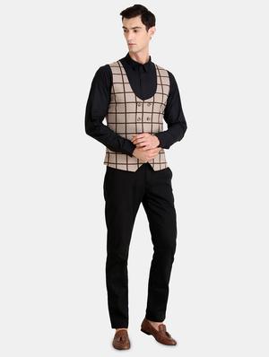 beige checkered double breasted waist coat - 16838458 - Standard Image - 4