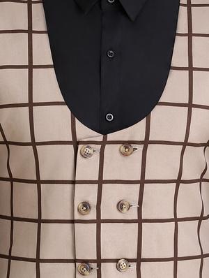 beige checkered double breasted waist coat - 16838458 - Standard Image - 5