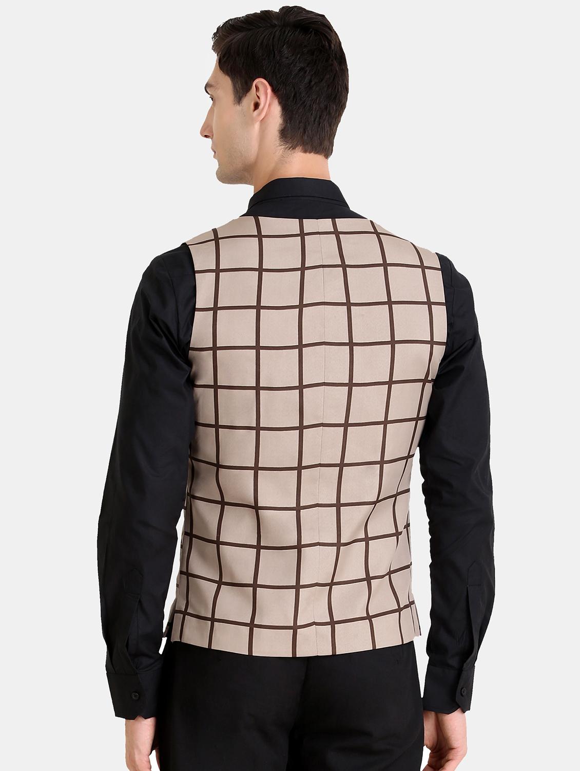 beige checkered double breasted waist coat - 16838458 - Zoom Image - 3