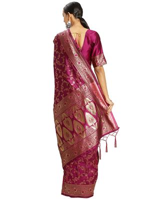 self design banarasi saree with blouse - 16838553 - Standard Image - 2