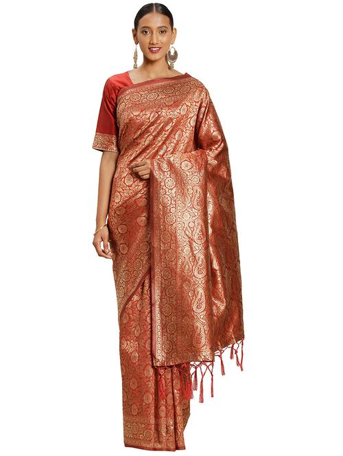 self design banarasi saree with blouse - 16838558 - Standard Image - 1