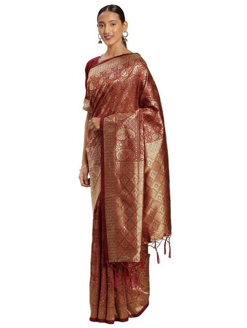 self design banarasi saree with blouse - 16838578 - Standard Image - 1