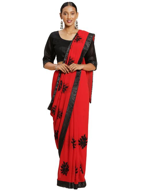 lace detailed embroidered saree with blouse - 16838596 - Standard Image - 1