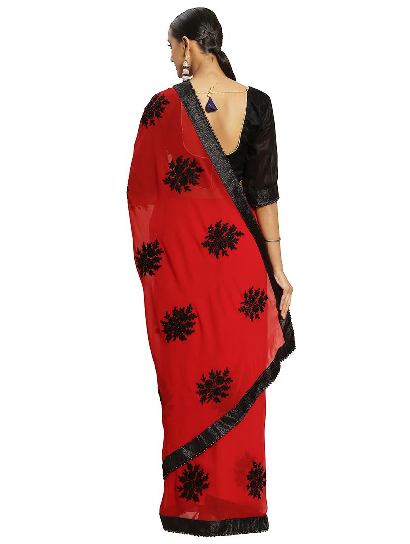 lace detailed embroidered saree with blouse - 16838596 - Zoom Image - 2