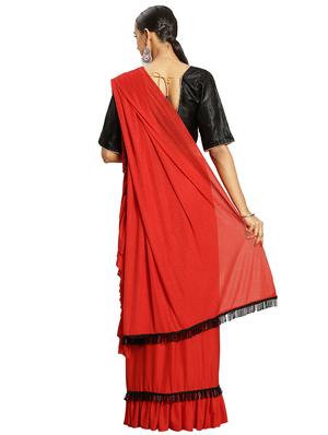 solid ruffled saree with blouse - 16838597 - Standard Image - 2