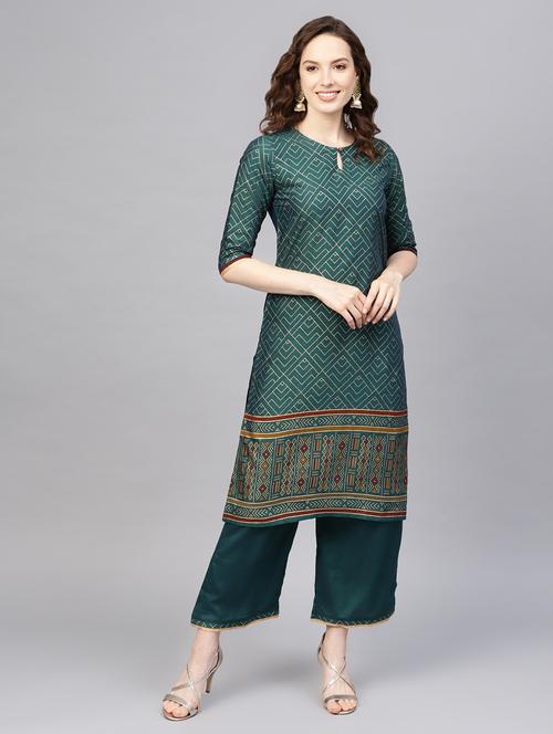 foil print kurta palazzo set - 16839872 - Very Small Image - 1