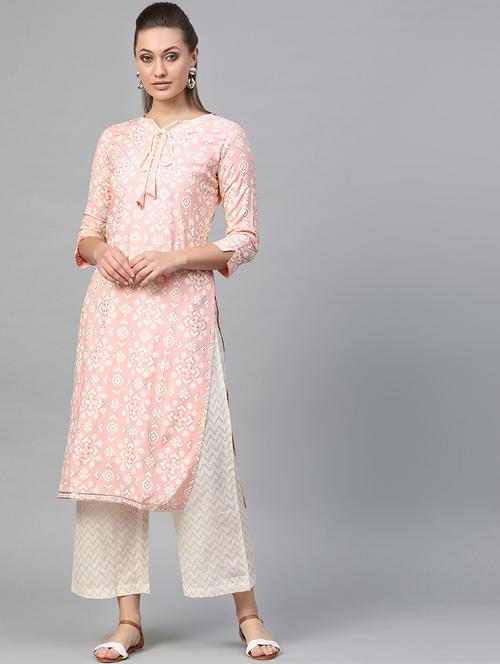 foil print kurta palazzo set - 16839873 - Standard Image - 1