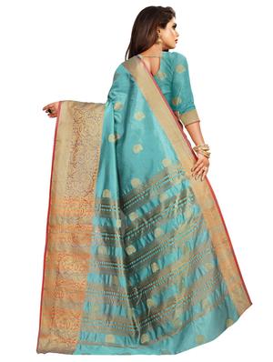 self design bordered saree with blouse - 16840247 - Standard Image - 2