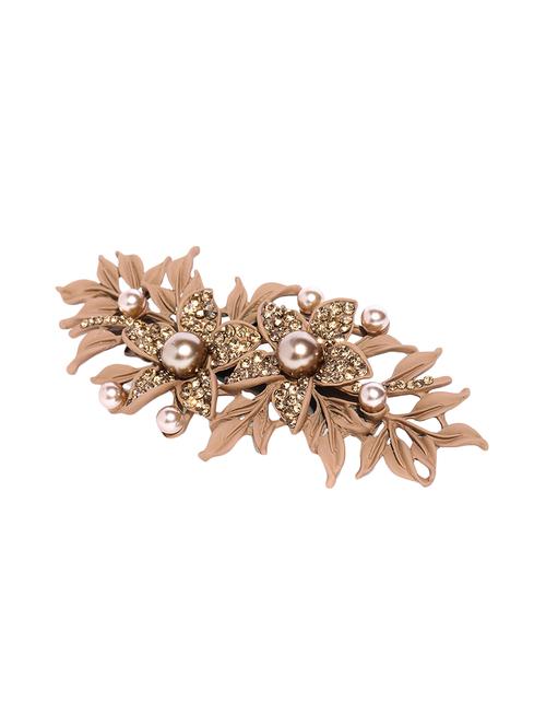 priyaasi matte finish stones and pearls studded floral brown hair clip - 16840365 - Standard Image - 1