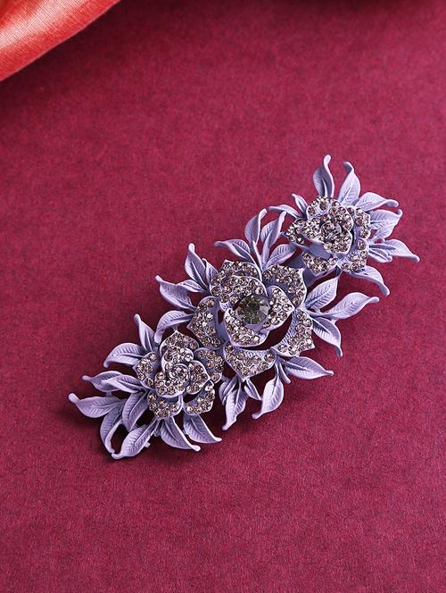 priyaasi matte finish stones studded floral and leaf lavender colour hair clip - 16840368 - Standard Image - 1
