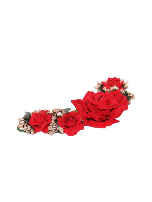 priyaasi artificial red rose flower handcrafted fabric gajra/hair bun accessories - 16840369 - Standard Image - 1