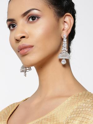 silver brass jhumka earring - 16840613 - Standard Image - 3