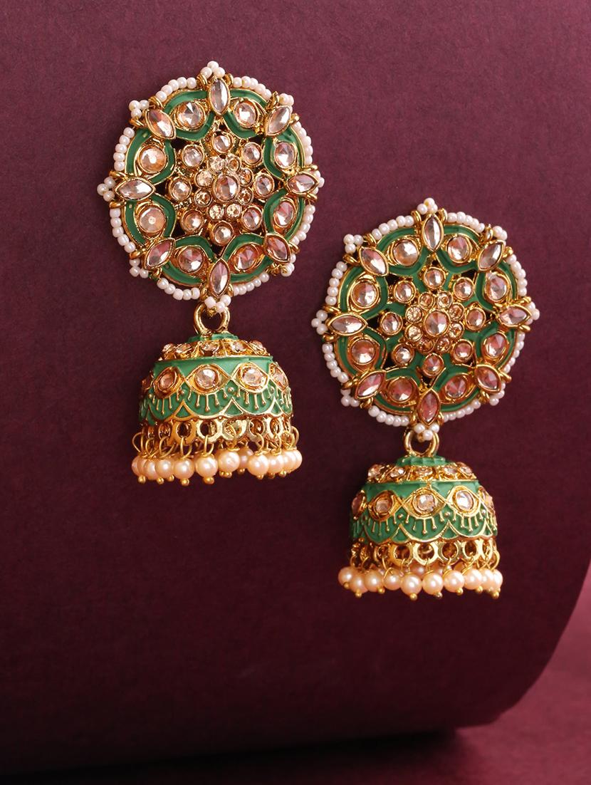 green brass jhumka earring - 16840616 - Zoom Image - 1