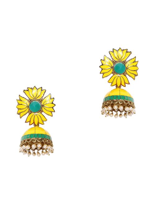 yellow brass jhumka earring - 16840618 - Standard Image - 1