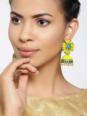 yellow brass jhumka earring - 16840618 - Standard Image - 3