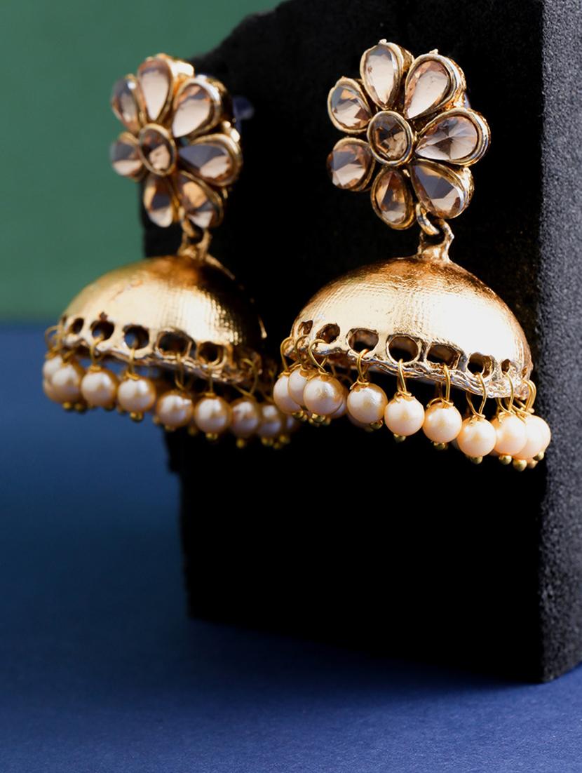 gold brass jhumka earring - 16840660 - Zoom Image - 1