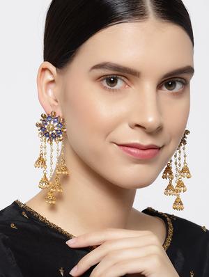 blue brass jhumka earring - 16840662 - Standard Image - 4