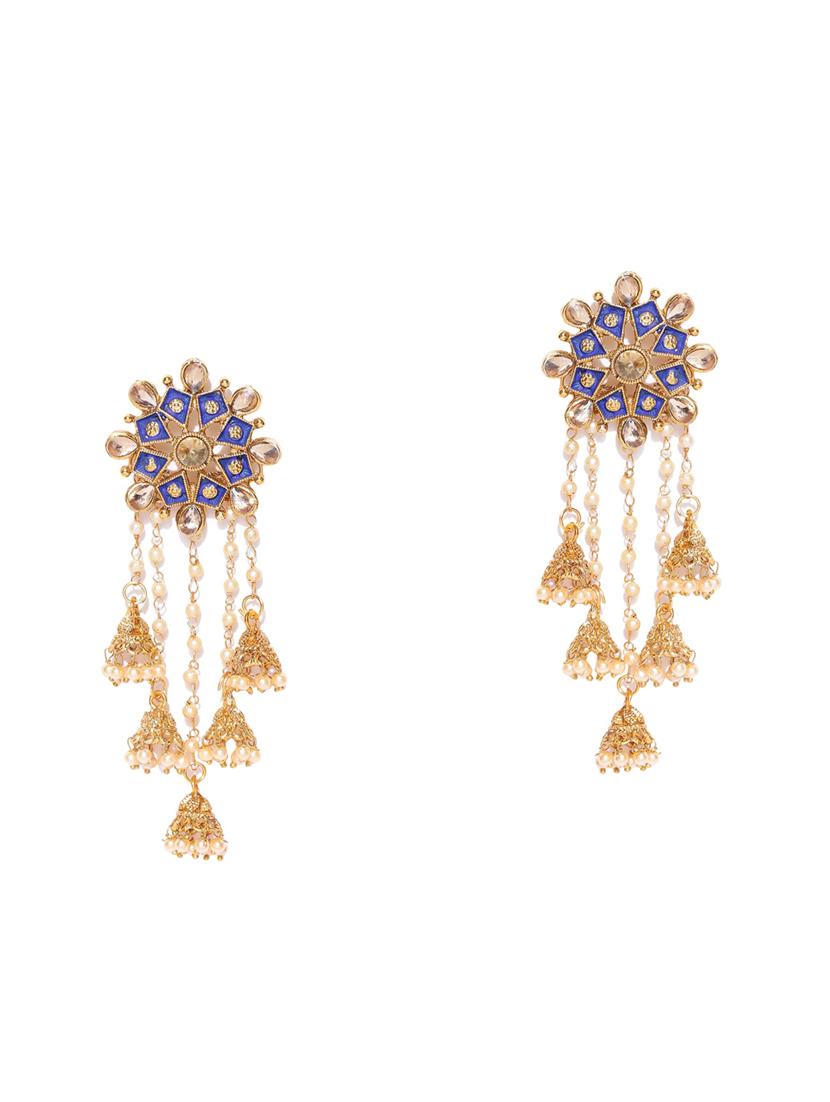 blue brass jhumka earring - 16840662 - Zoom Image - 2