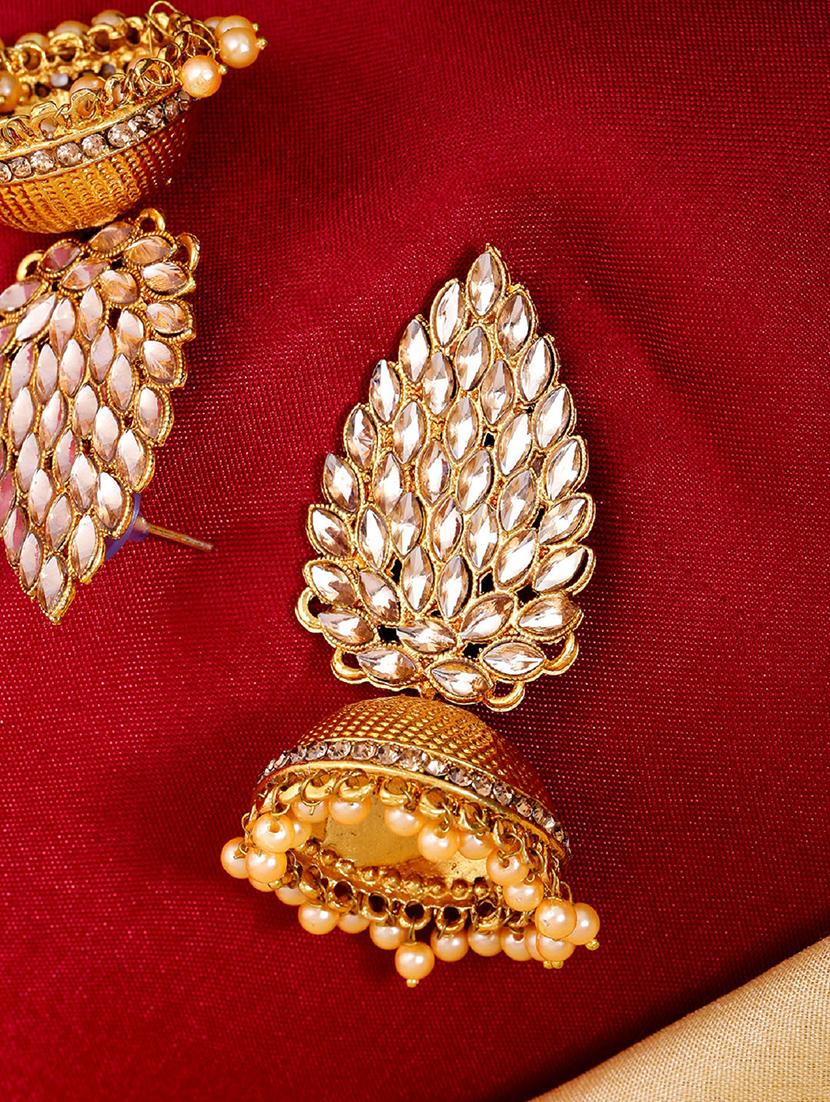 gold brass jhumka earring - 16840670 - Zoom Image - 1