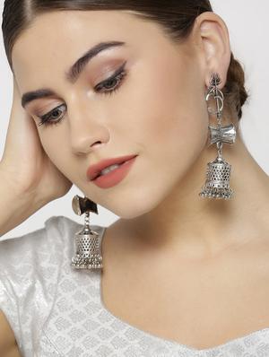 silver brass drop earring - 16840692 - Standard Image - 4