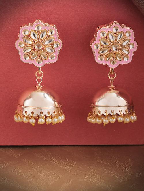 pink brass jhumka earring - 16840746 - Standard Image - 1