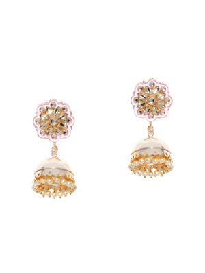 pink brass jhumka earring - 16840746 - Standard Image - 4